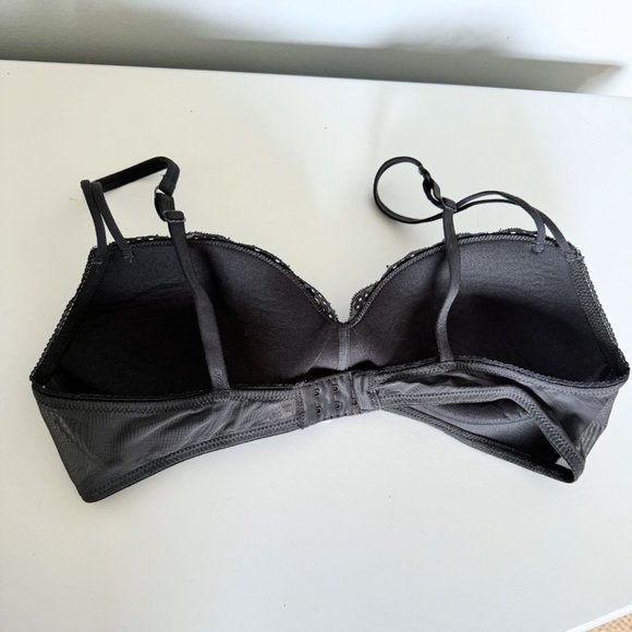 Aerie Real Happy Wireless Push Up Bra | Charcoal and Black Lace | 36B - Picture 4 of 5
